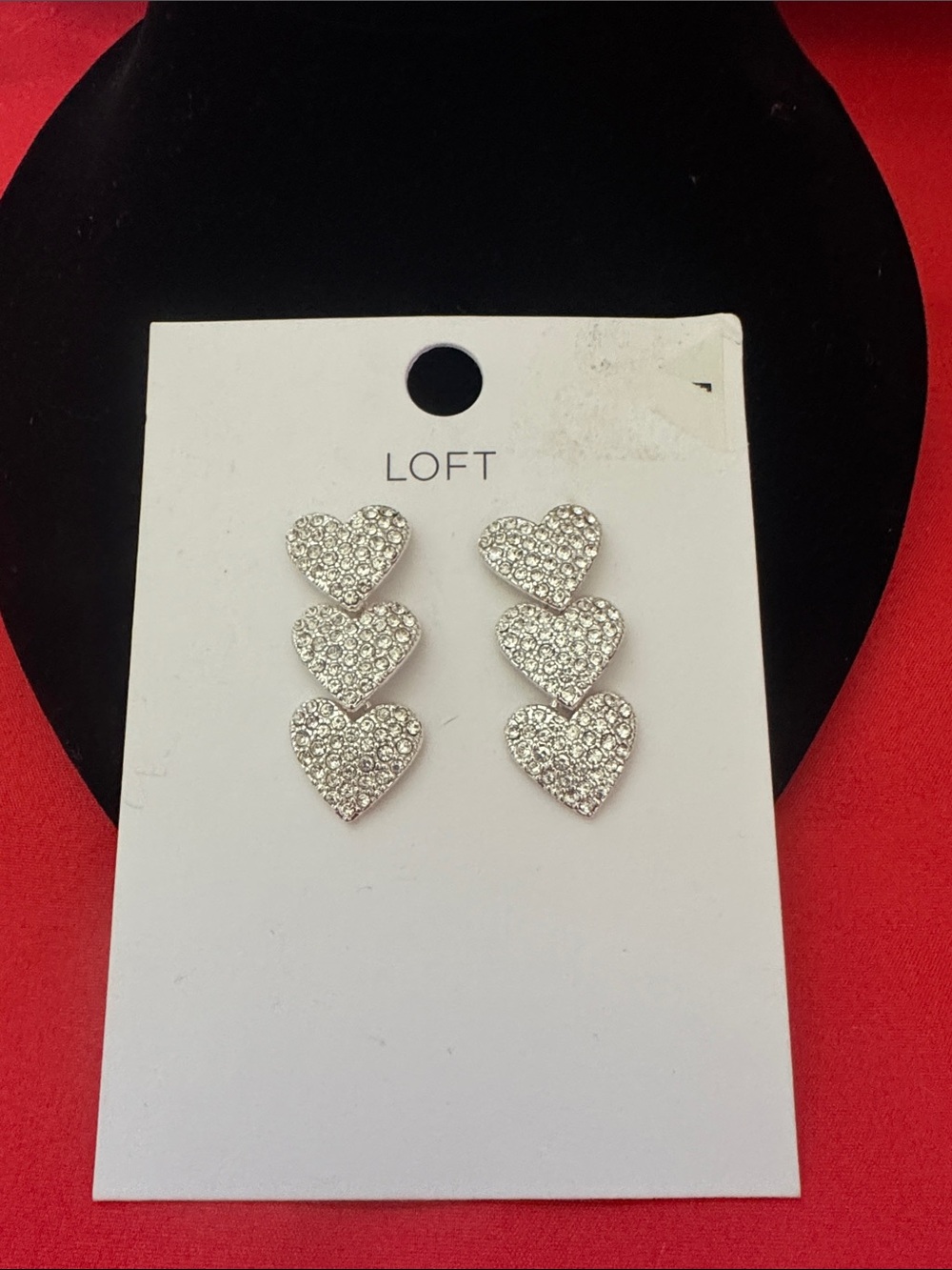 LOFT Sparkling Silver Triple Heart Drop Earrings